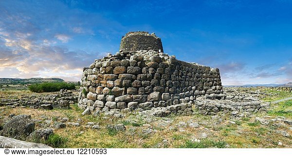 Picture and image of the exterior walls of the prehistoric magalith ruins of Santu Antine Nuraghe tower and nuragic village archaeological site  Bronze age (19-18th century BC)  Torralba  Sardinia.