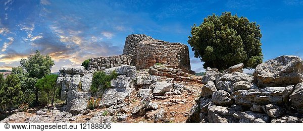 Picture and image of the prehistoric magalith ruins of the multi towered Nuraghe Serbissi  archaeological site  Bronze age (14 - 10 th century BC). Nuraghe Serbissi is situated at over 900 meters on a remote limestone plateau in central Sardinia. Osini in Ogliastra  Southern Sardinia.
