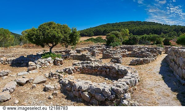 Pictures and image of the exterior ruins of Palmavera round prehistoric Nuragic village archaeological site  middle Bronze age (1500 BC)  Alghero  Sardinia.