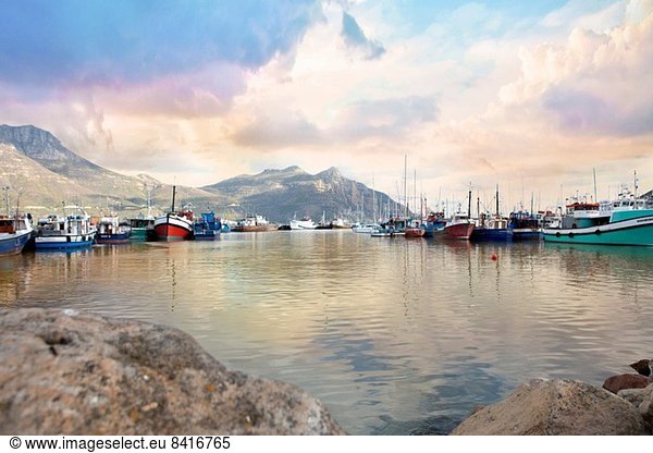 Picturesque view of boats  Hout Bay  Cape Town  South Africa