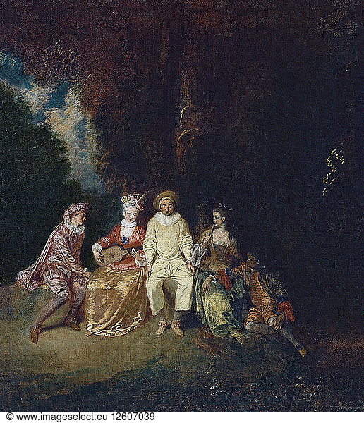 Pierrot Content  ca 1712. Artist: Watteau  Jean Antoine (1684-1721)