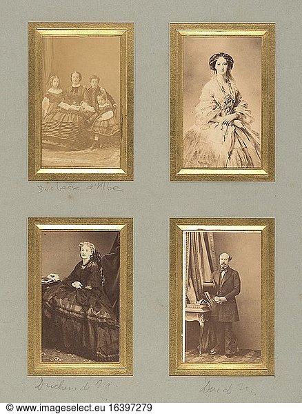 Pierson  Pierre-Louis 1822–1913.Duchesse d’Albe  Unknown Sitter  Duchesse de Morny  and Duc de Morny  Cartes-de-visite  ca. 1855–1865.Albumen silver prints from glass negatives  8.6 × 5.1 cm.Inv. Nr. 2005.100.410New York  Metropolitan Museum of Art.