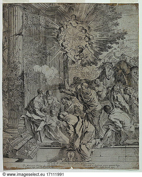 Pietro Testa  ca. 1611–1650. The Adoration of the Magi  ca. 1640–1650. Print  Engraving on white paper.
Inv. Nr. 1896–3–198
Washington  Cooper Hewitt  Smithsonian Design Museum.