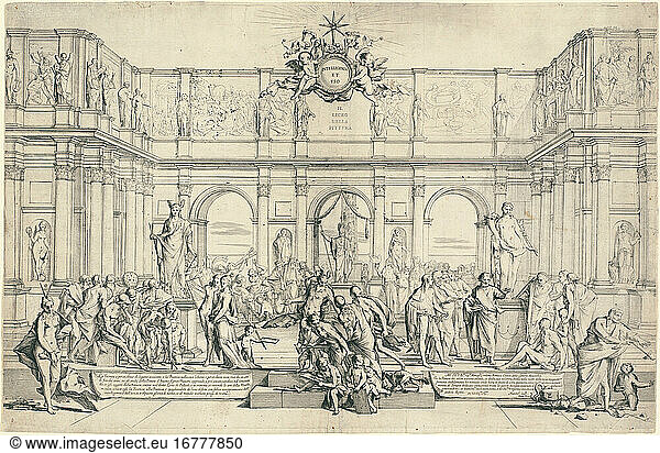 Pietro Testa  1612 – 1650. Il Liceo della Pittura  ca 1638. Etching on laid paper  47.1 × 73.7 cm.
Inv. Nr. 2010.135.1 
Washington  National Gallery of Art.