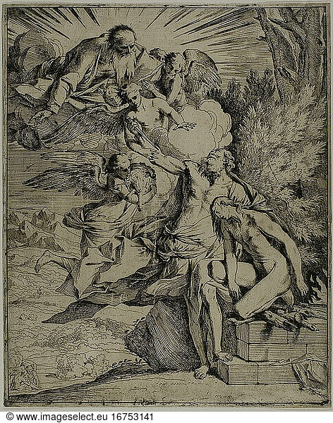 Pietro Testa  1611/12–1650. The Sacrifice of Isaac  1640–1642. Etching on ivory laid paper  295 × 239 mm.
Inv. No. 1994.111 
Chicago  Art Institute.