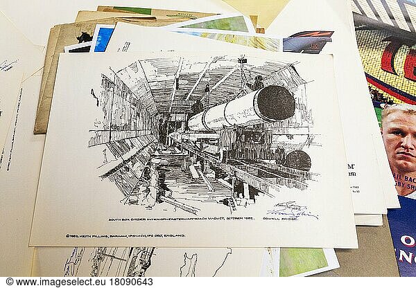 Pile of prints  drawing construction of Orwell Bridge  Ipswich  Suffolk  England  1982 by Keith Pilling