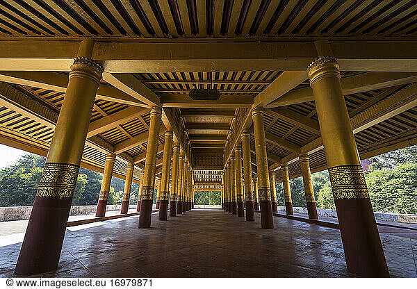 Pillars under temple inside Mandalay Palace  Mandalay  Mandalay