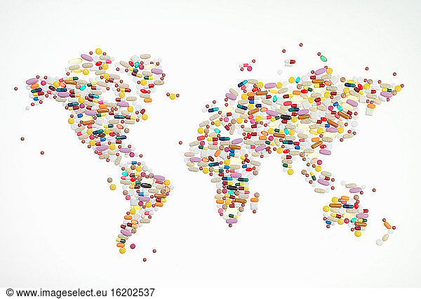Pillen in Form einer Weltkarte