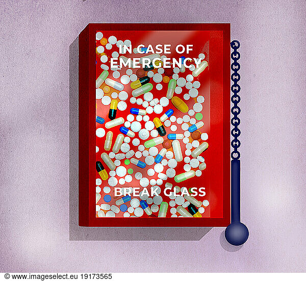 Pills and capsules in emergency box