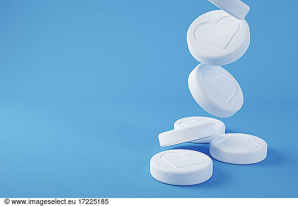 Pills with social media likes 3D illustration