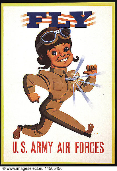 Pilot with Shining Wings Medal  ''Fly  U.S. Army Air Forces''  World War II Recruitment Poster  by Stan Ekman  USA  1942