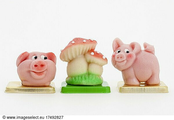 Pink Marzipan Pigs  Toadstool  Lucky Charm for the New Year