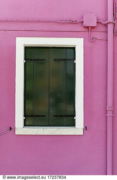 Pink wall with window  closed shutters  colorful house wall  colorful facade  Burano Island  Venice  Veneto  Italy  Europe