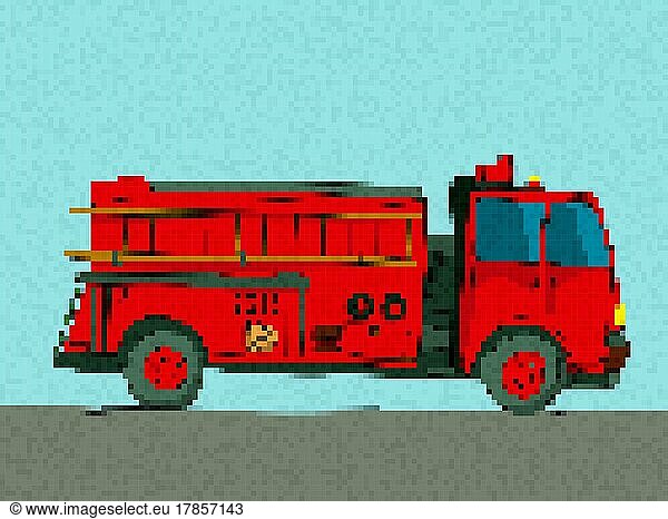 Pixel Art Feuerwehrauto  Vektor-Illustration