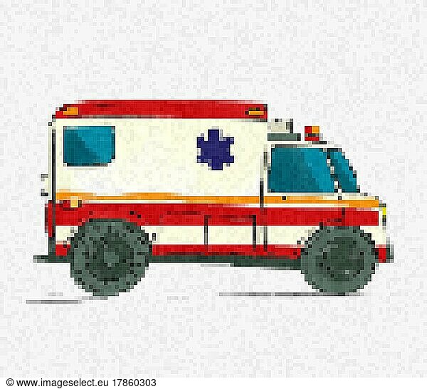 Pixel Art Krankenwagen  Vektor-Illustration