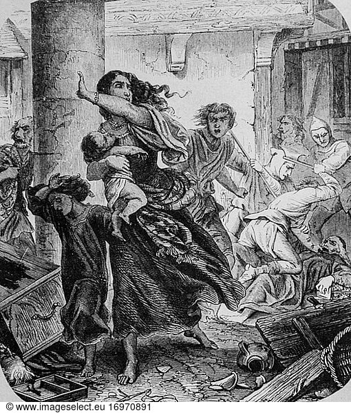 Plünderung einer Stadt durch die Normannen 850  editeur lahure 1880.