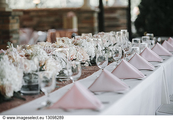 Place setting on dining table at party