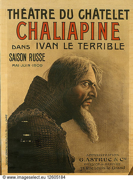 Plakat für die Saison Russe im Théâtre du Châtelet  1909. Künstler: Verneau  Eugene (aktiv Anfang 20. Jahrhundert)