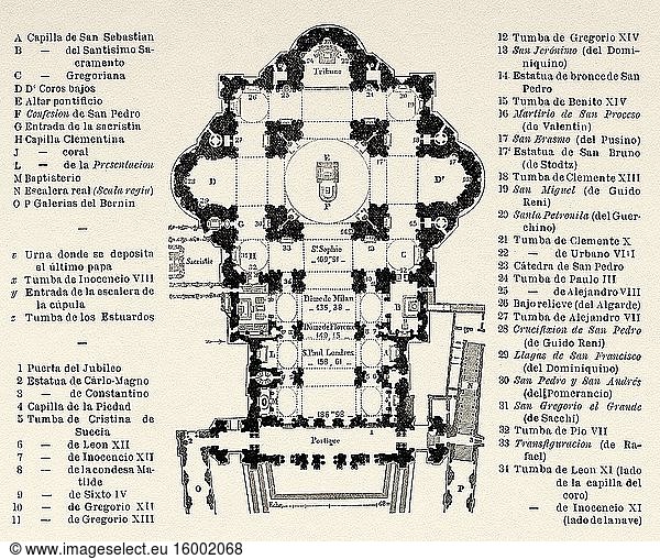 Plan of the Basilica of Saint Peter  Vatican City State  Rome. Italy  Europe. Trip to Rome by Francis Wey 19Th Century.