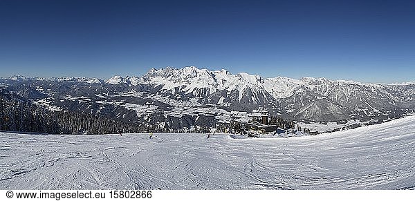 Planai ski area with view to the Dachstein massif Planai mountain station  Schladming  Styria  Austria  Europe