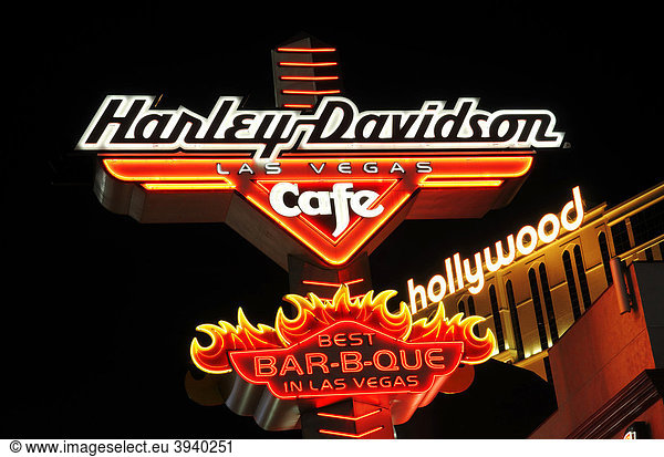 Planet Hollywood Hotel  Harley Davidson Cafe  sign  Las Vegas  Nevada  USA