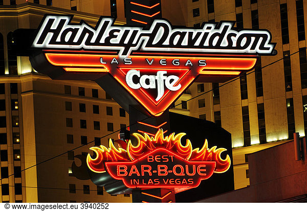 Planet Hollywood Hotel  Harley Davidson Cafe  sign  Las Vegas  Nevada  USA