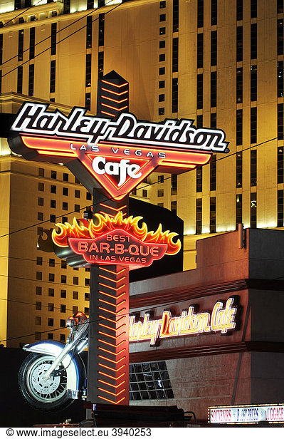 Planet Hollywood Hotel  Harley Davidson Cafe  sign  Las Vegas  Nevada  USA