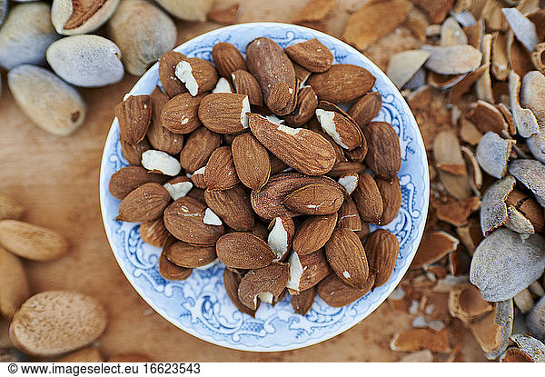 Plate of peeled almonds