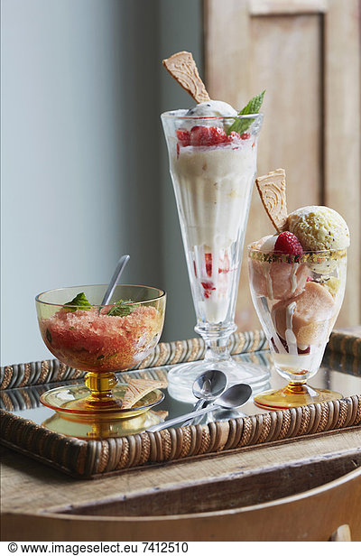 Platter of sorbet and ice cream desserts