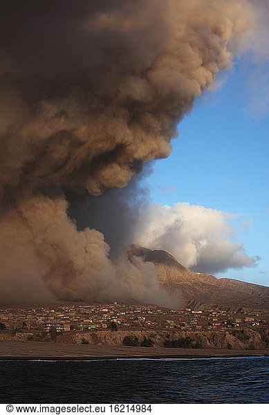 Plymouth  Montserrat  Caribbean  Ash over clouds from eruption