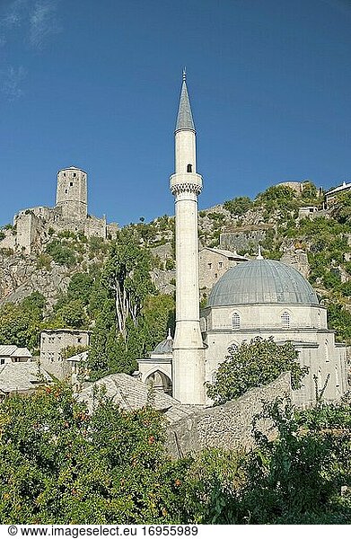 Pocitelj village mosque near mostar in bosnia herzegovina.