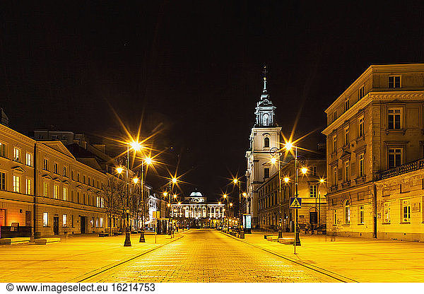 Poland  Warsaw  Krakowskie Przedmiescie street at night