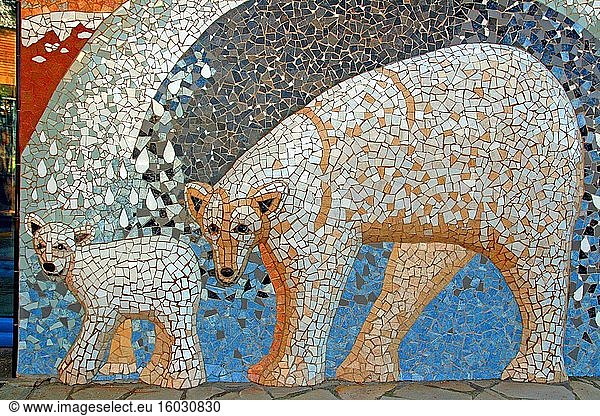 Polar bears  ceramic decorative mosaic by Dolors Sim? and Marta Maci?  La Miranda  The Global Quality School  Barcelona  ??Catalonia  Spain
