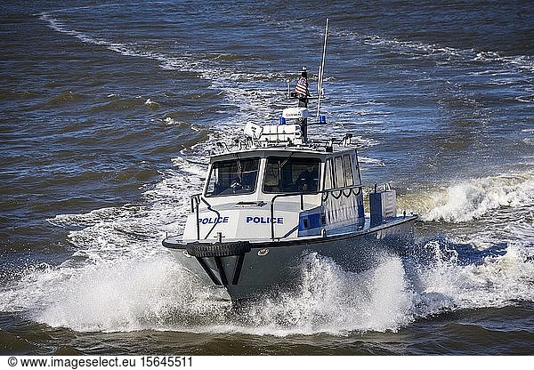 Police boat on the Hudson River  Police  US Park Police  New York City  New York  USA  North America