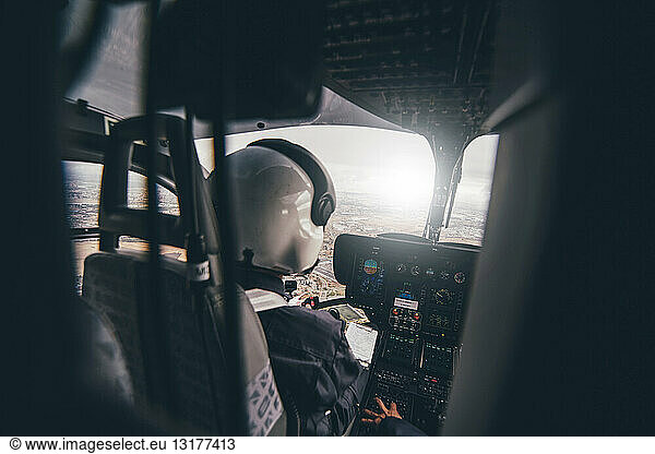 Police pilot during the helicopter flight