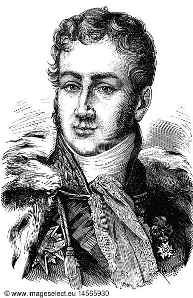 Polignac  Jules Auguste Armand Prince of  14.5.1780 - 29. 3.1847  French politician  Prime Minister and foreign minister 8.8.1829 - 29.7.1830  portrait  adapted from contemporary lithograph  wood engraving  19th century