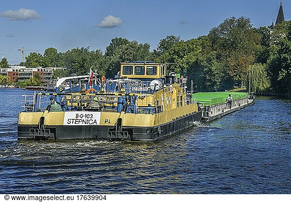 Polish barge  Spree between Treptower Park and Stralau Peninsula  Berlin  Germany  Europe