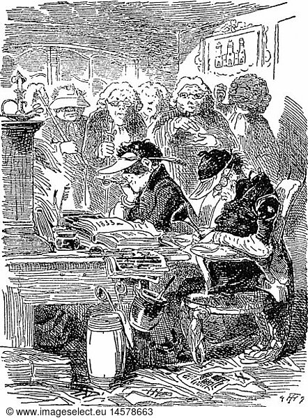 politics  censorship  caricature  'The Hamburg Censors'  drawing by Theodor Hosemann  1847