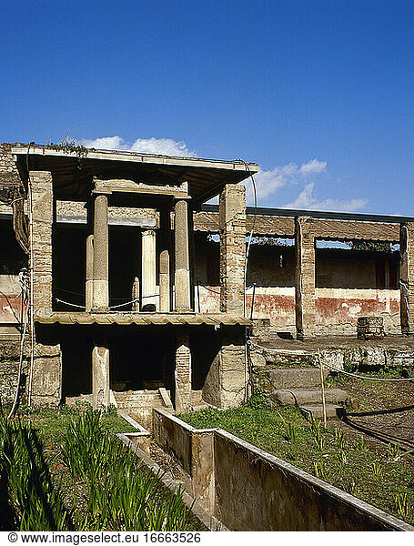 Pompeii. Ancient roman city. House of Loreio Tiburtino. Upper gallery. Italy  Campania.