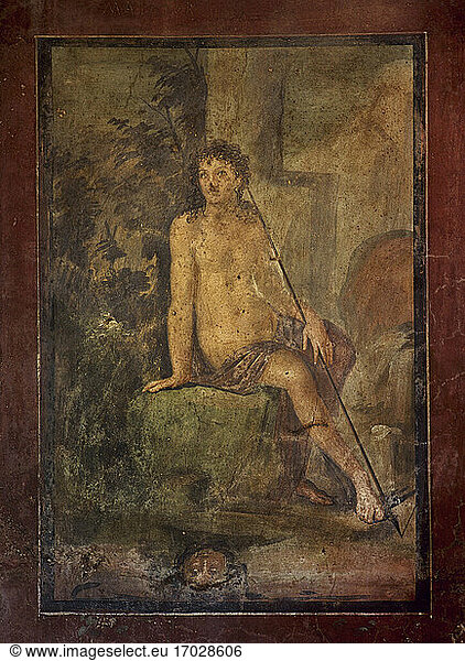 Pompeji. Fresko mit der Darstellung von Narziss im Brunnen. 1. Jahrhundert nach Christus. Es schmückte das Kolumbarium des Hauses von Loreio Tiburtino (Octavius Quartio). Italien  Kampanien.