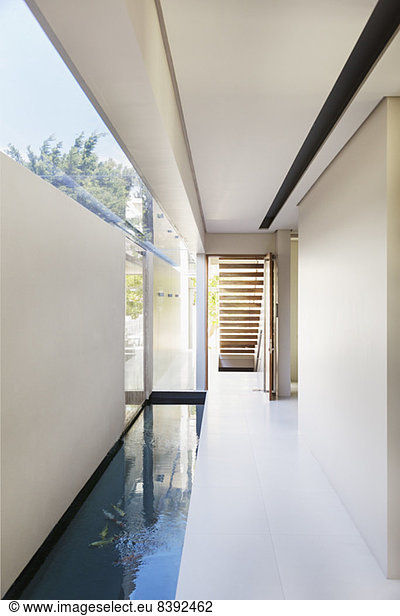 Pool and corridor of modern house