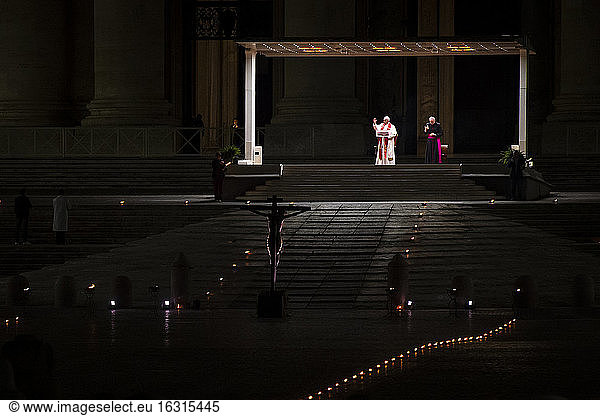 Pope Francis presides over Good Friday's Way of the Cross (Via Crucis) at St. Peter's Square  Vatican  Rome  Lazio  Italy  Europe