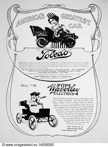 Pope Motor Car Company  Advertisement for Toledo and Waverley Electric Automobiles  1904
