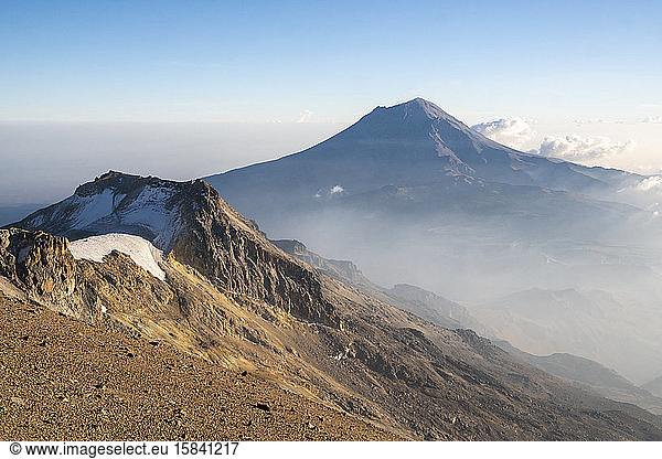 Popocatepetl volcano view from the summit of Iztaccihuatl volcano