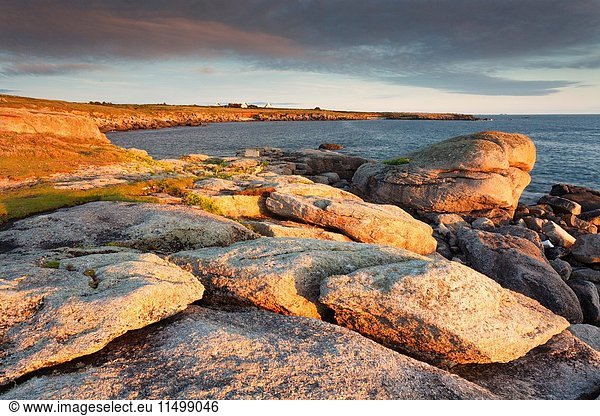 Porspoder  Finisterre  Brittany  France. The last sun rays illuminated the coast.