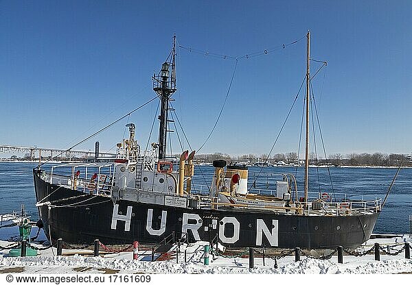 Port Huron  Michigan - Das Huron-Feuerschiff. Das Schiff diente 50 Jahre lang  bis 1970  als Feuerschiff der Küstenwache auf den Großen Seen. Heute ist es Teil des Port Huron Museums.