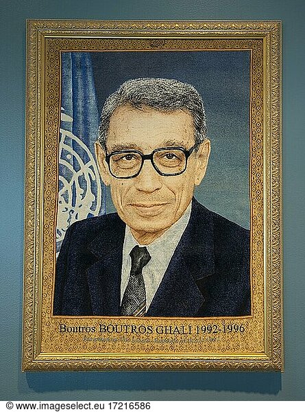Porträt Boutros Boutros-Ghali  ehemaliger Generalsekretär der Vereinten Nationen  Hauptquartier der Vereinten Nationen  UNO-Hauptquartier  United Nations  New York City  New York State  USA  Nordamerika