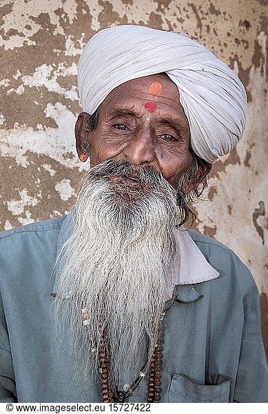 Porträt eines älteren Mannes  Wüste Thar  Rajasthan  Indien  Asien
