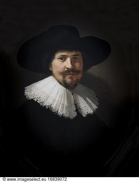Porträt eines Mannes  der einen schwarzen Hut trägt  Rembrandt  1634  Museum of Fine Arts  Boston  Mass  USA  Nordamerika.