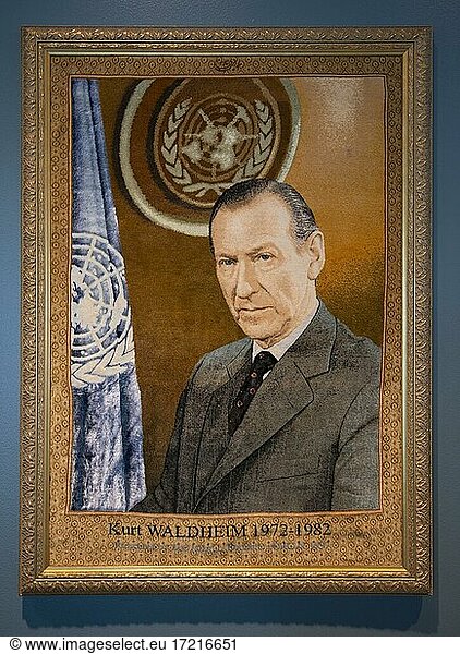 Porträt Javier Pérez de Cuéllar  ehemaliger Generalsekretär der Vereinten Nationen  Hauptquartier der Vereinten Nationen  UNO-Hauptquartier  United Nations  New York City  New York State  USA  Nordamerika